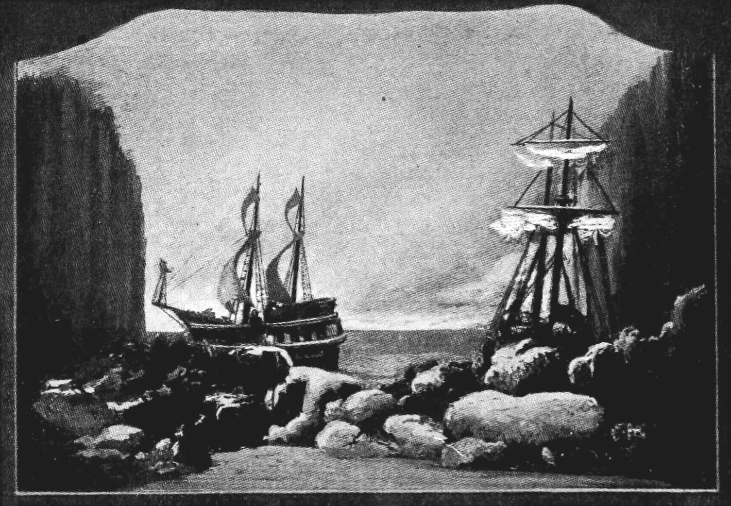 Historical stage setting for Act I of Der fliegende Holländer